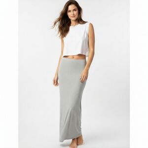 3/$20 Trendyland Grey Heathered Maxi Skirt Pull On Jersey Lounge Womens Medium
